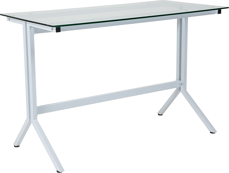 Nan-jn21719-d-w-gg Winfield Collection Glass Computer Desk With White Metal Frame