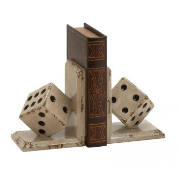 20322 Wood Dice Bookend Pair - White, Black & Walnut Brown