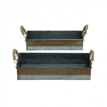 27540 Metal Galvanized Tray Set - Iron Gray & Jute Brown