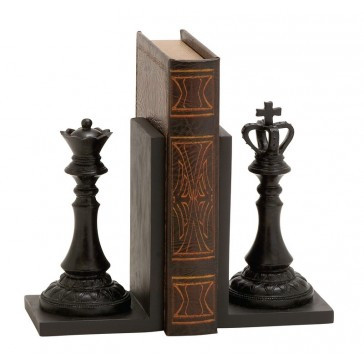 44754 Polystone Chess Bookend Pair, Walnut Brown & Black - 5 X 8 In.