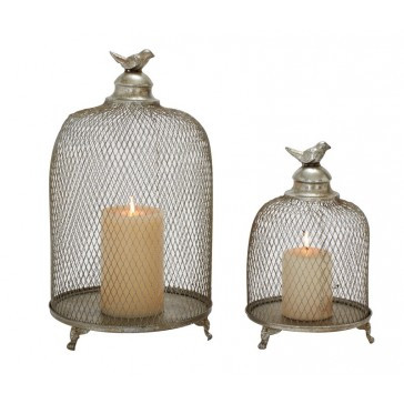 52990 Metal Candle Lantern, Silver - 17 In. & 12 In.