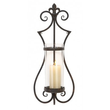 68752 Metal Glass Candle Sconce, Glass & Black - 25 In.