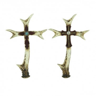 76525 Polystone 2 Antler Cross, Assorted Color - 16 In.