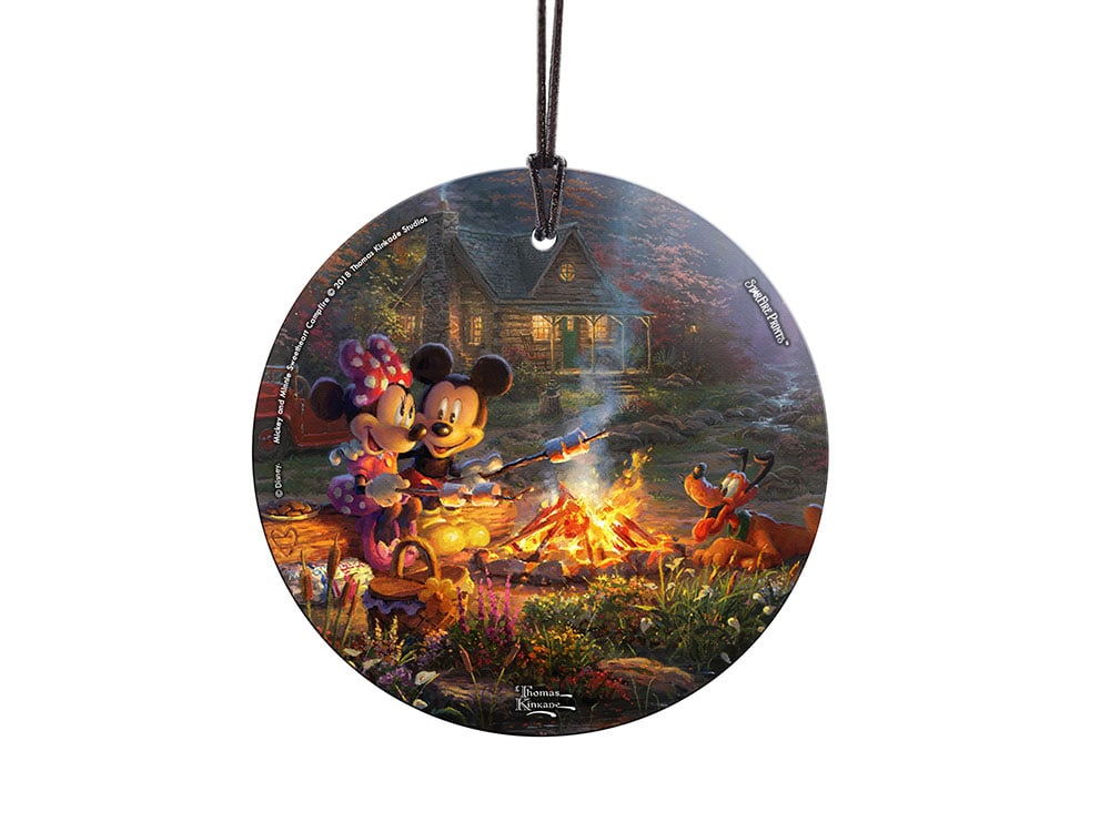 Thomas Kinkade Mickey & Minnie Sweetheart Campfire StarFire Prints Hanging Glass
