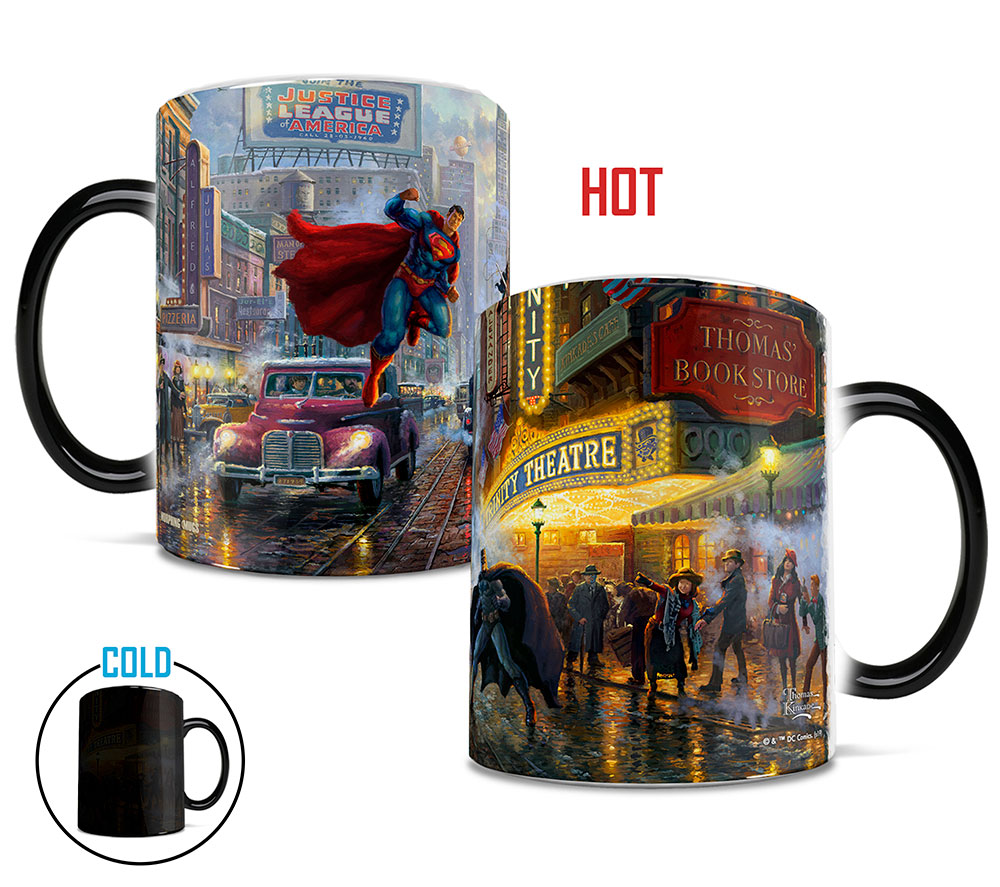 Mmug847 Thomas Kinkade Batman Superman & Wonder Woman Morphing Heat-sensitive Mug