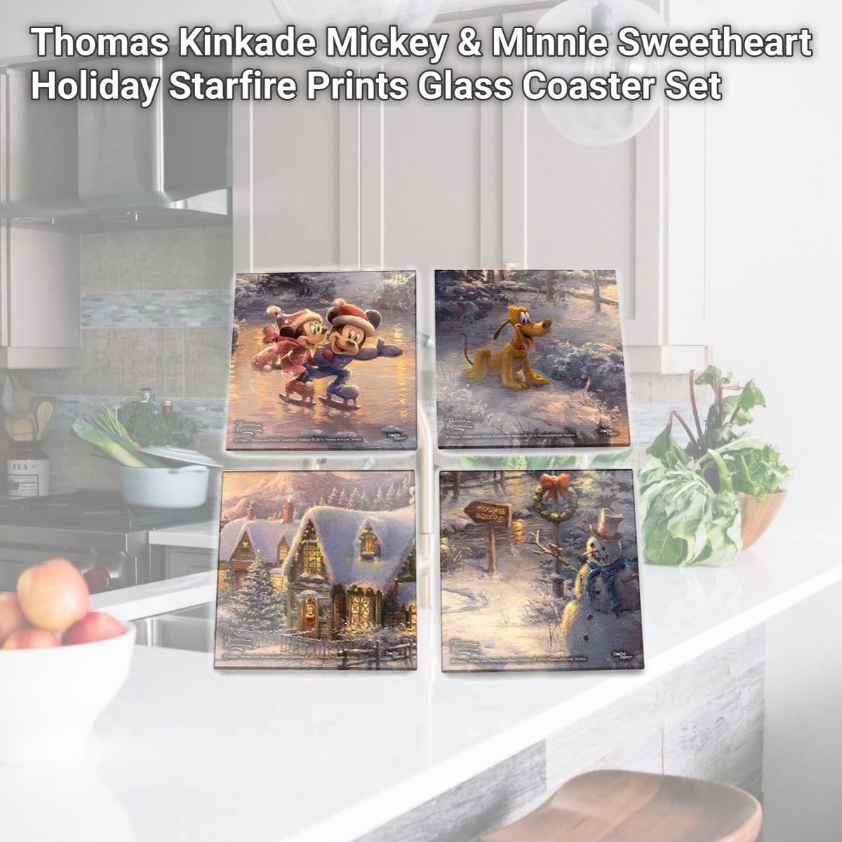Picture of Trend Setters SPCSTR694 Thomas Kinkade Mickey & Minnie Sweetheart Holiday Starfire Prints Glass Coaster Set