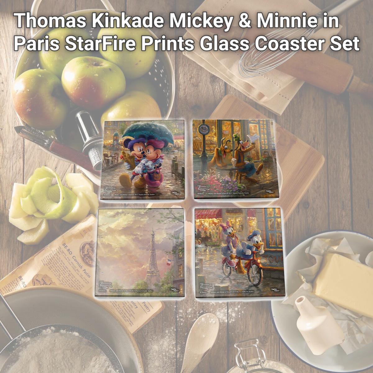 Picture of Trend Setters SPCSTR844 Thomas Kinkade Mickey & Minnie in Paris StarFire Prints Glass Coaster Set