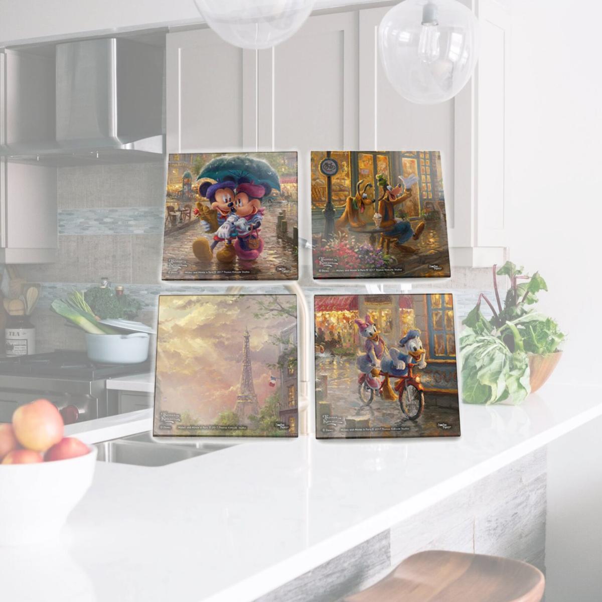 Picture of Trend Setters SPCSTR844 Thomas Kinkade Mickey & Minnie in Paris StarFire Prints Glass Coaster Set