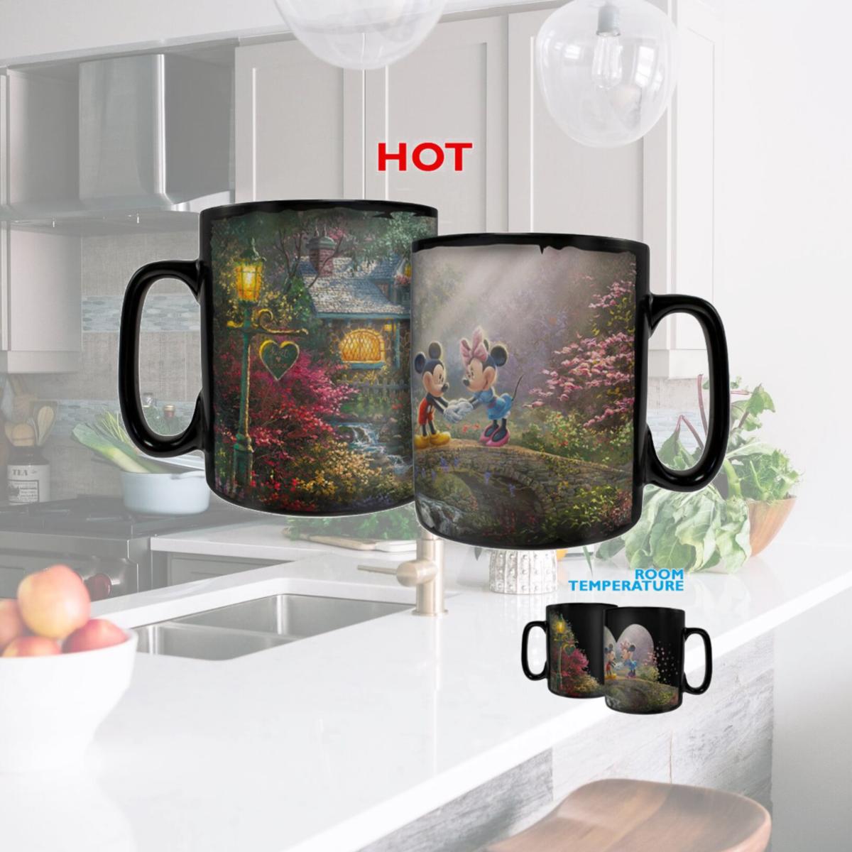 Picture of Trend Setters MMUGC959 Thomas Kinkade Mickey & Minnie Sweetheart Bridge Clue Morphing Heat-Sensitive Mug