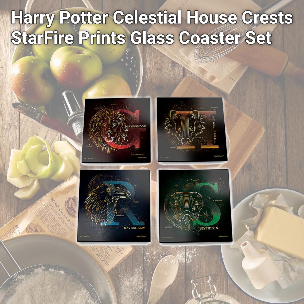 Picture of Trend Setters SPCSTR973 Harry Potter Celestial House Crests StarFire Prints Glass Coaster Set