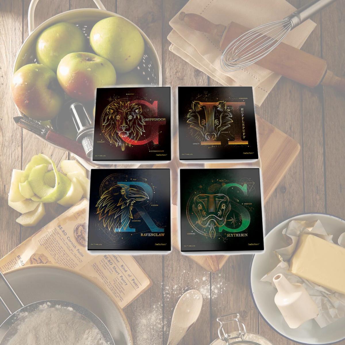 Picture of Trend Setters SPCSTR973 Harry Potter Celestial House Crests StarFire Prints Glass Coaster Set