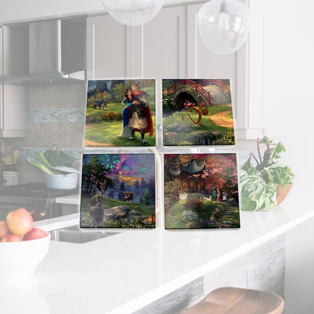 Picture of Trend Setters SPCSTR981 Thomas Kinkade Mulan Blossoms of Love StarFire Prints Glass Coaster Set