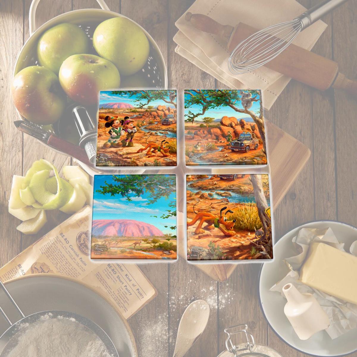 Picture of Trend Setters SPCSTR987 Thomas Kinkade Minnie & Mickey in the Outback StarFire Prints Glass Coaster Set