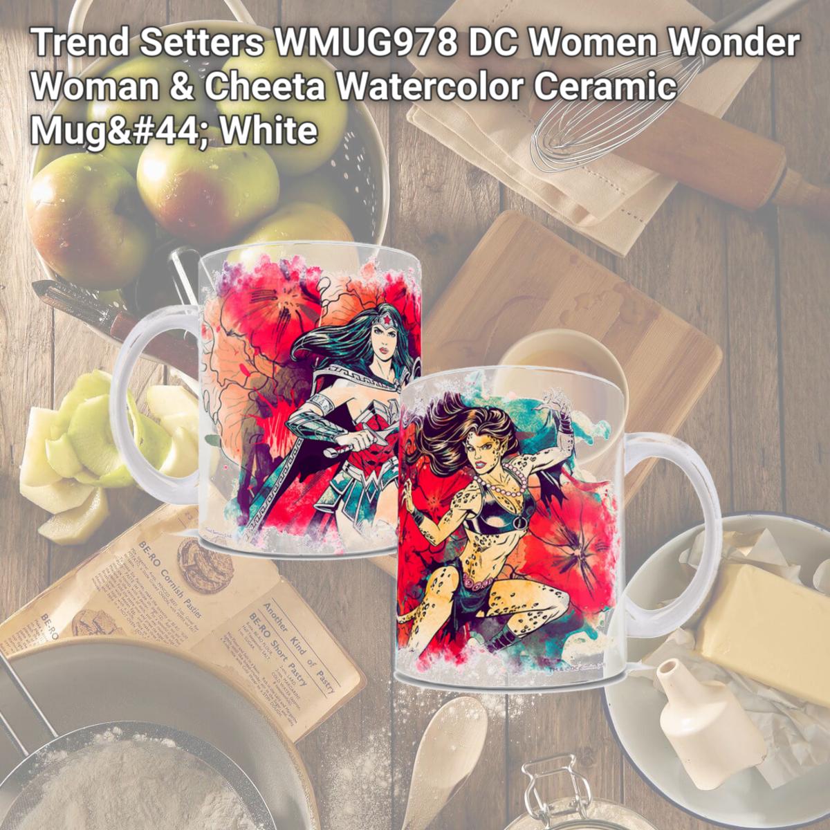 Picture of Trend Setters WMUG978 DC Women Wonder Woman & Cheeta Watercolor Ceramic Mug, White