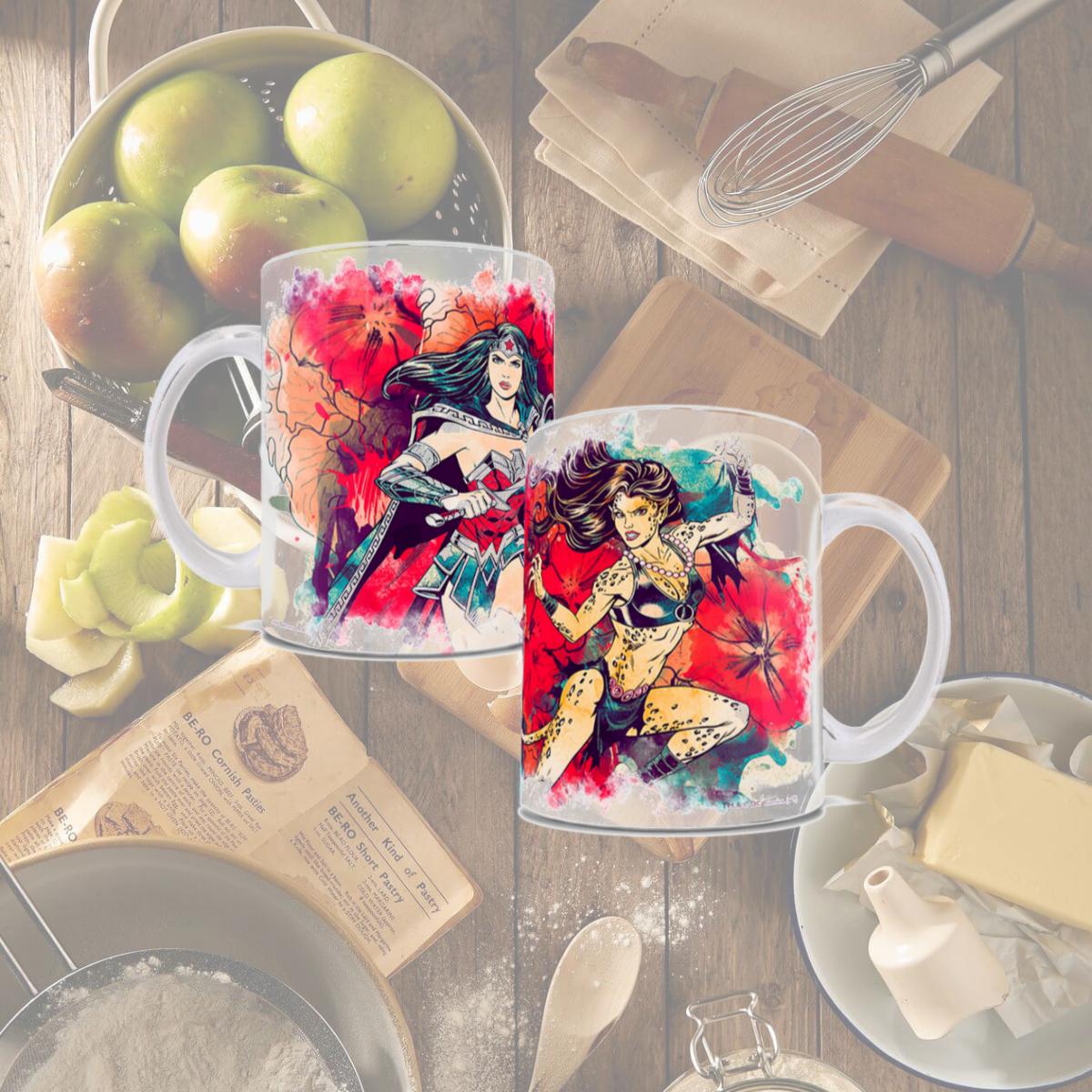 Picture of Trend Setters WMUG978 DC Women Wonder Woman & Cheeta Watercolor Ceramic Mug, White
