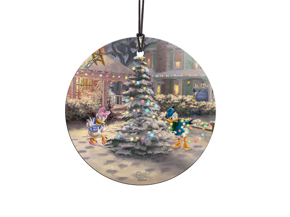 Thomas Kinkade Mickeys Victorian Christmas- Donald & Daisy StarFire Prints Hanging Glass