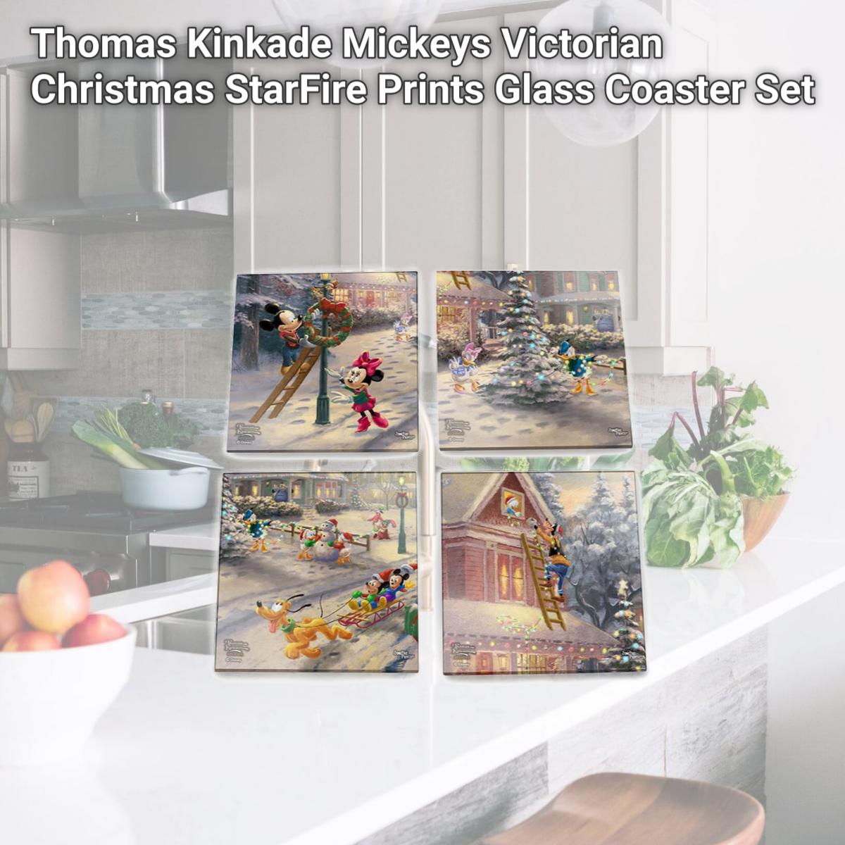 Picture of Trend Setters SPCSTR1002 Thomas Kinkade Mickeys Victorian Christmas StarFire Prints Glass Coaster Set