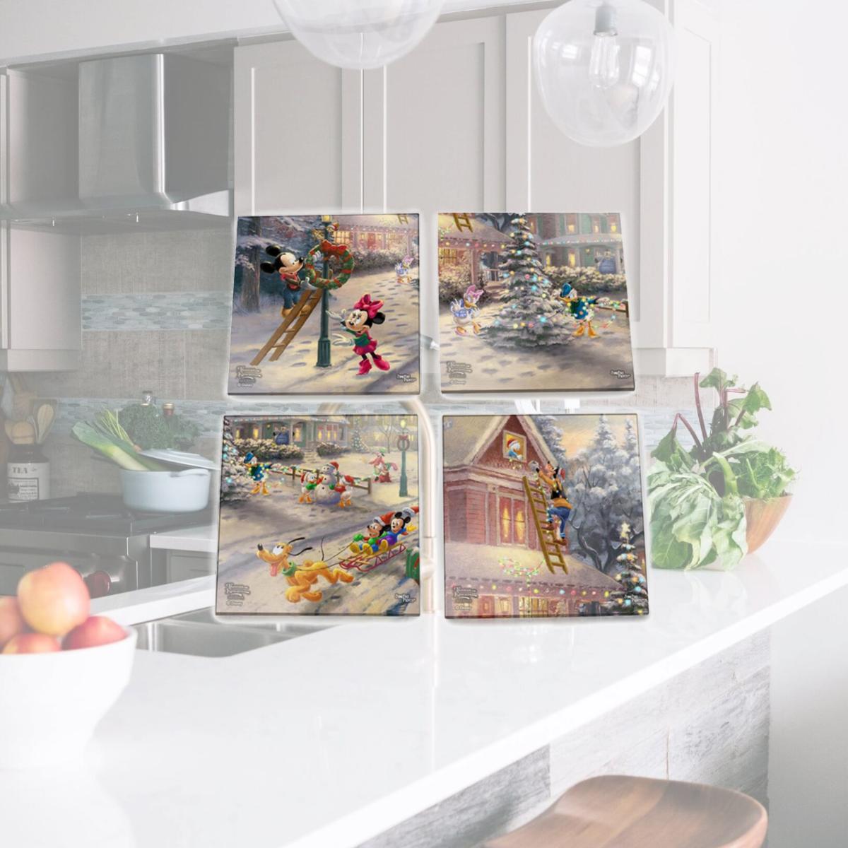 Picture of Trend Setters SPCSTR1002 Thomas Kinkade Mickeys Victorian Christmas StarFire Prints Glass Coaster Set