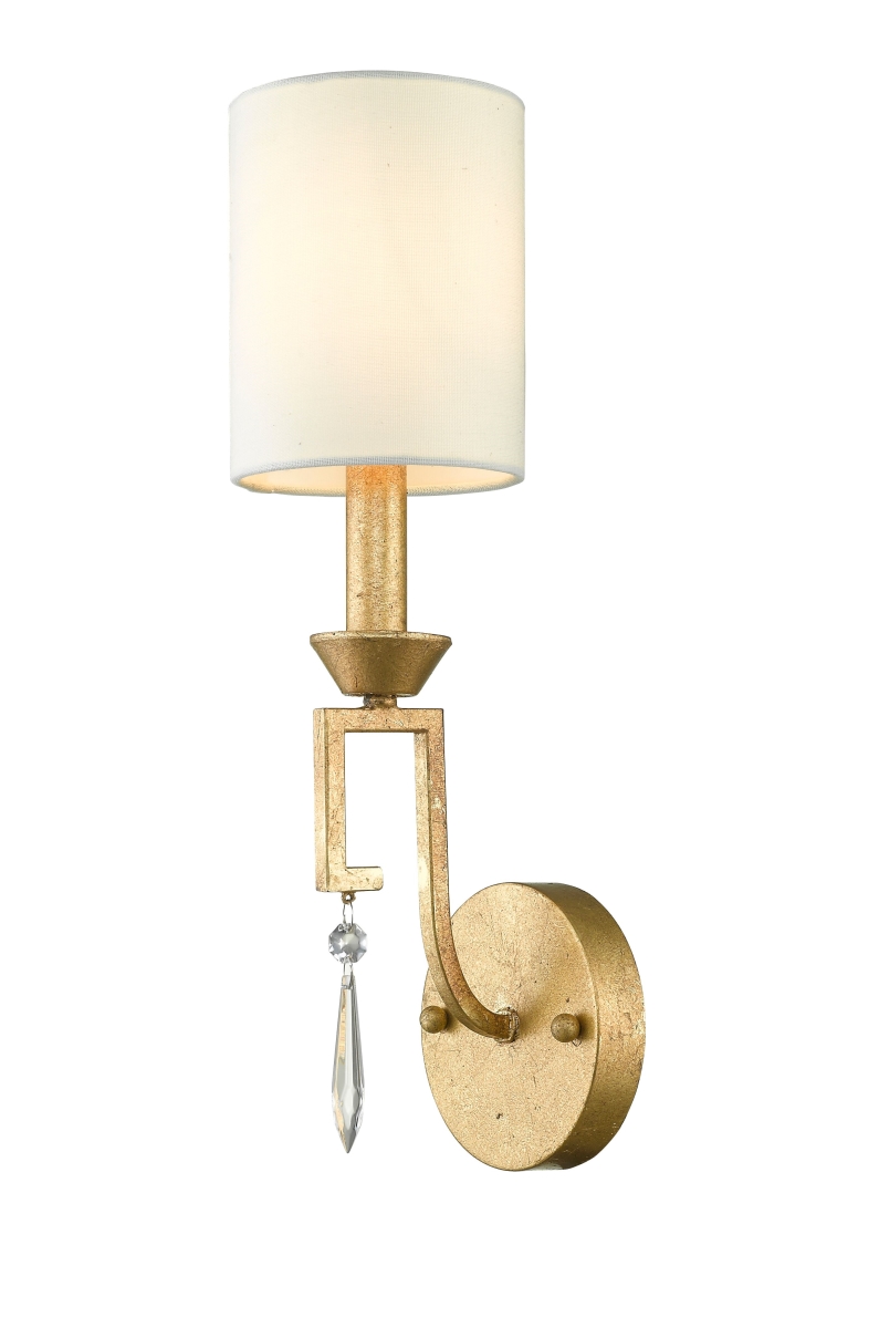 Gn-lemuria1 Small Lemuria Sconce With White Drum Shade & Crystal Accent In Warm Gold