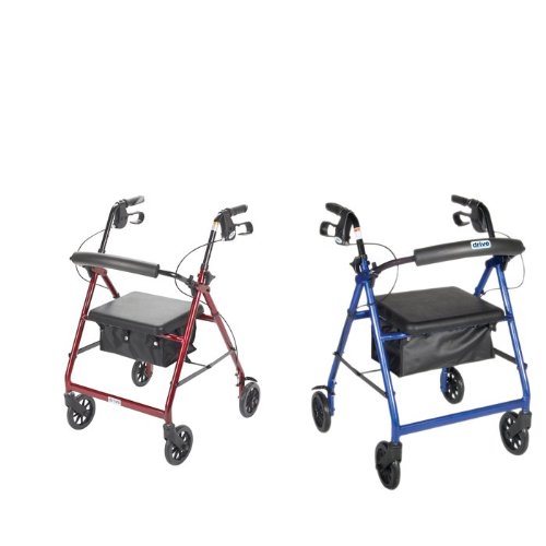 43-2140 4-wheel Rollator With Push Brake, Blue With Pouch