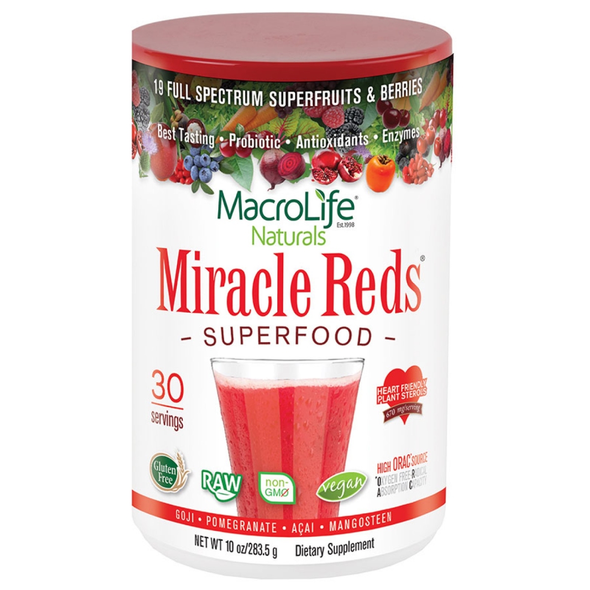 228397 10 Oz Macrolife Naturals Miracle Reds Super Food Supplements - 30 Servings