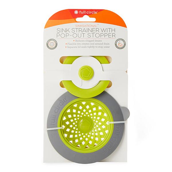 232070 Sinksational Sink Strainer With Pop-out Drain Stopper, Green & Slate