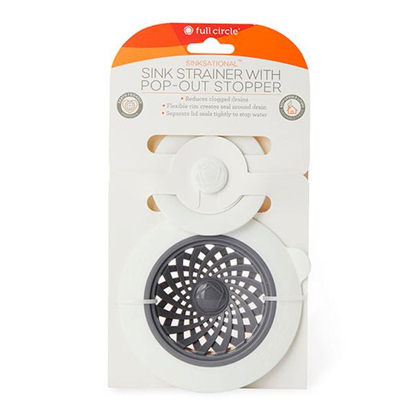 232071 Sinksational Sink Strainer With Pop-out Drain Stopper, Black & White