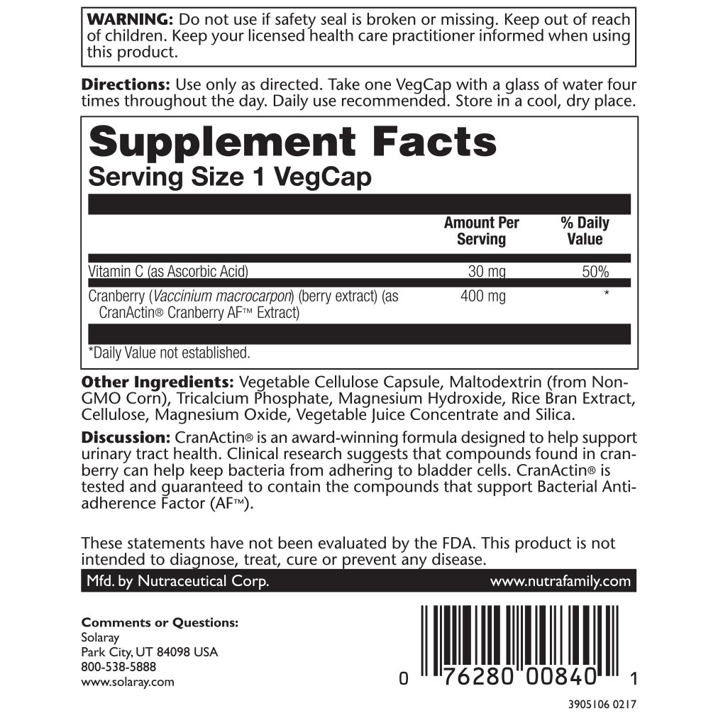 Picture of Solaray 234949 CranActin Cranberry Extract Dietary Supplement, 60 Count