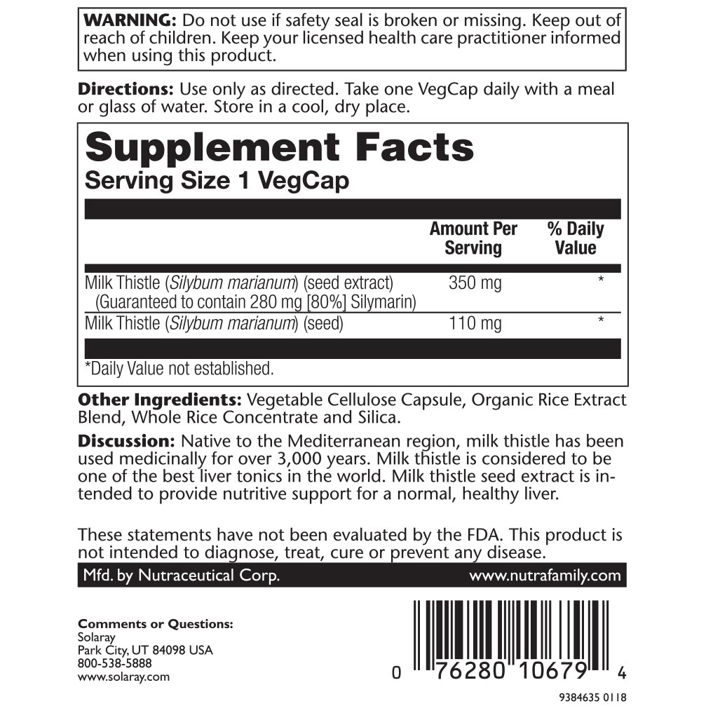 Picture of Solaray 234966 Milk Thistle Seed Extract Dietary Supplement, 60 Count