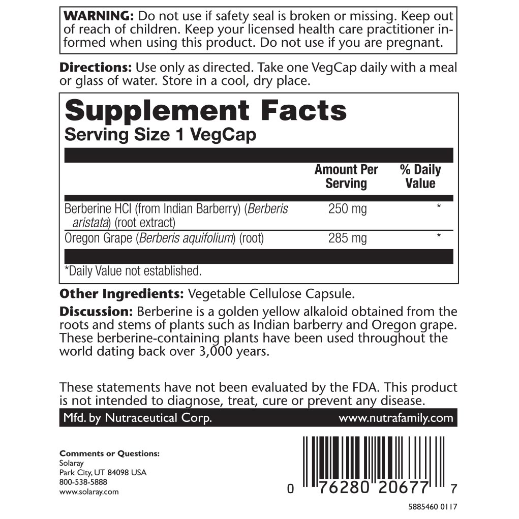 Picture of Solaray 234964 Berberine Root Extract Advanced Formula Dietary Supplement, 60 Count