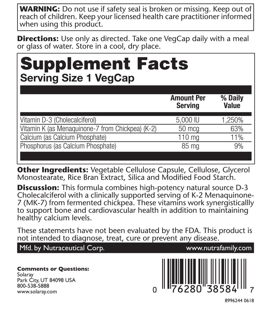Picture of Solaray 234953 Vitamin D-3 & K-2 Dietary Supplement&#44; 60 Count