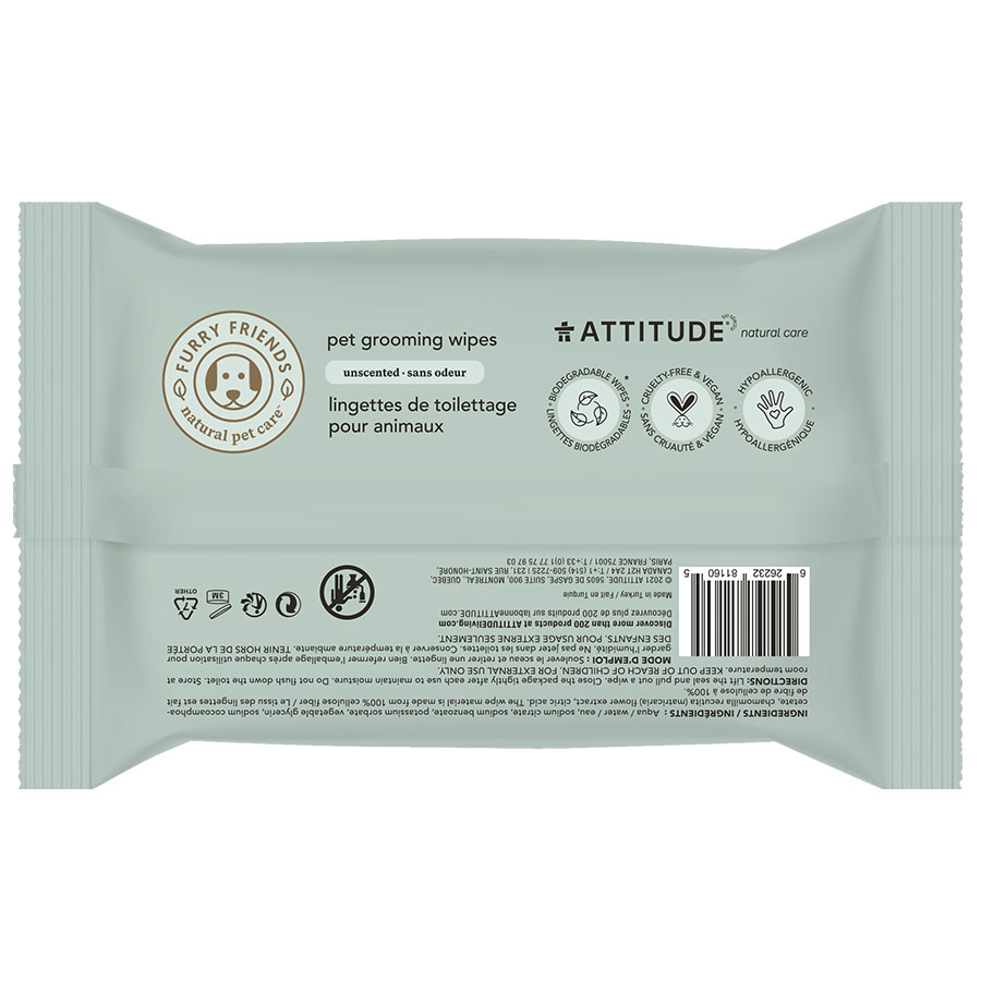 Picture of Attitude 237641 Unscented Deodorizing Pet Bath Wipes, Pack of 72