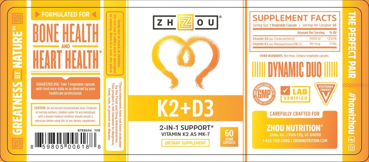 Picture of Zhou 234986 K2 Plus D3 Dietary Supplement, 60 Count