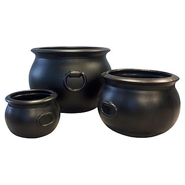55760sc 16, 12 & 8 In. Cauldron Multi-pack Plastic Pot Planter Set, Black