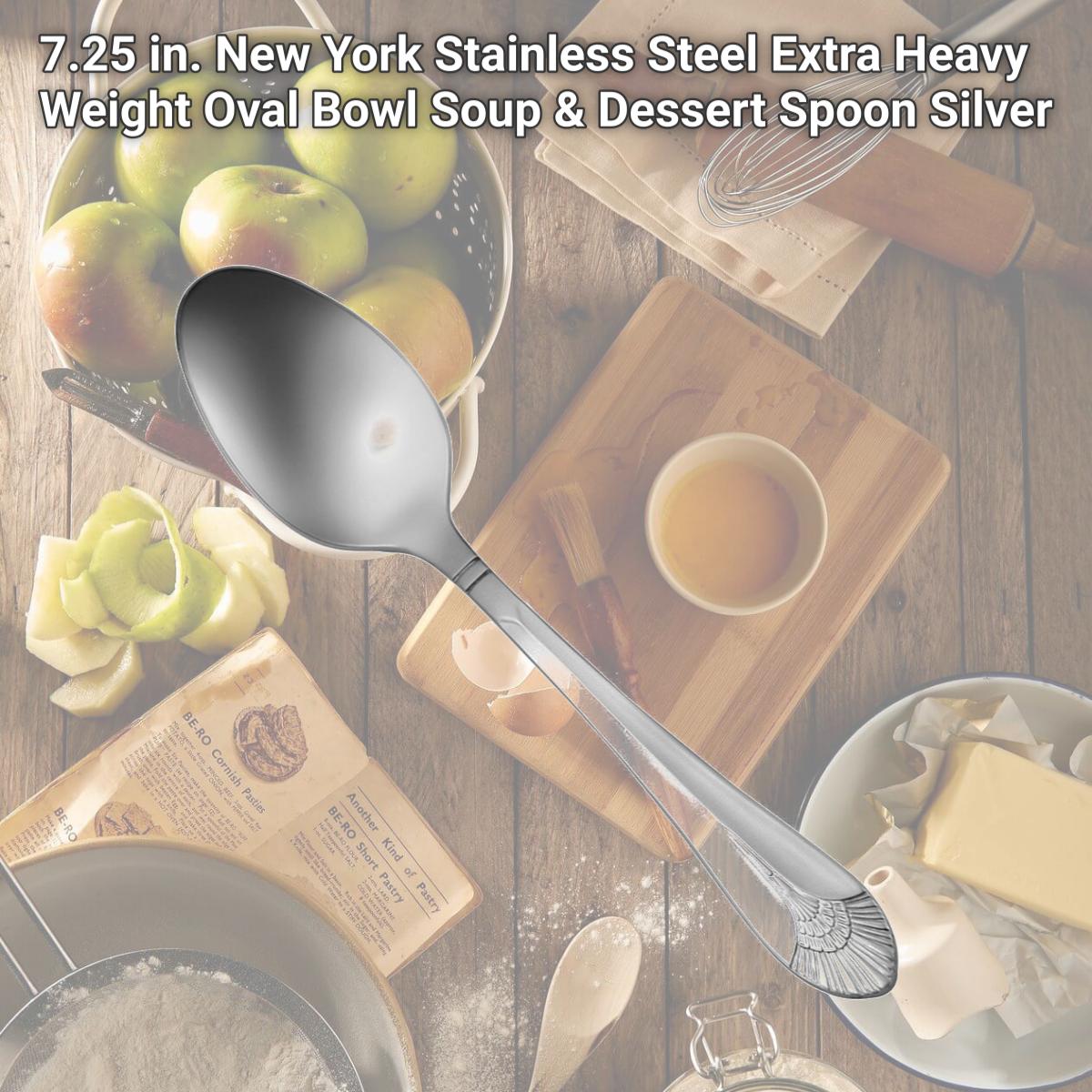 Picture of Oneida T131SDEF 7.25 in. New York Stainless Steel Extra Heavy Weight Oval Bowl Soup &amp; Dessert Spoon  Silver