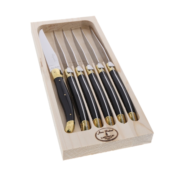JD97-13530.BBR Knives in a Tray, Black & Brass - 6 Piece