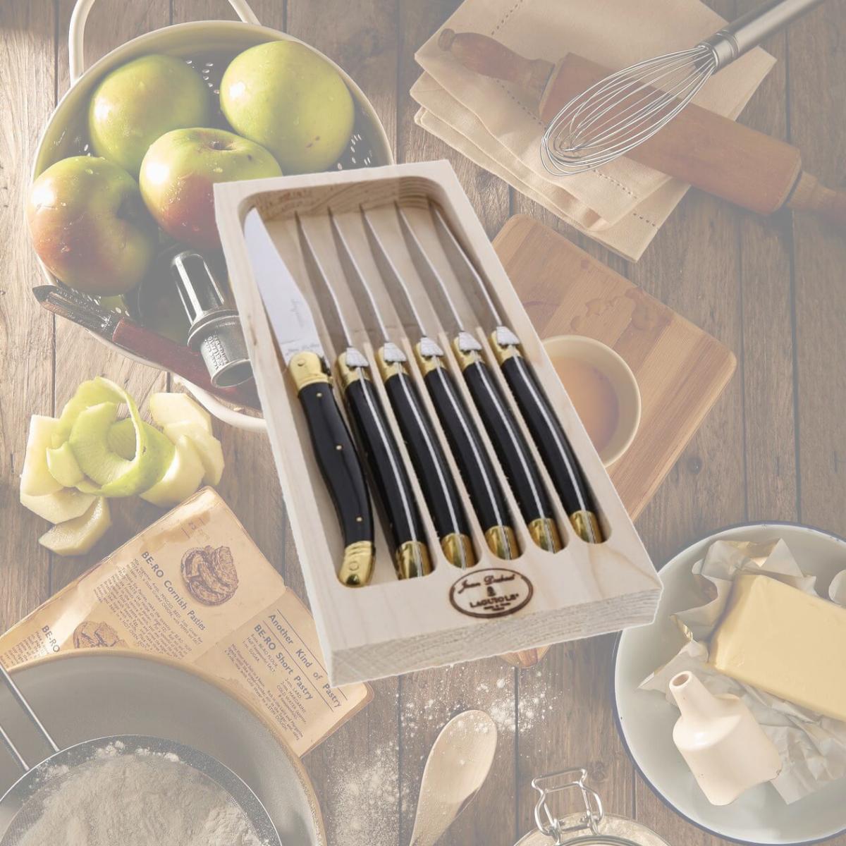 Picture of Jean Dubost JD97-13530.BBR Knives in a Tray, Black & Brass - 6 Piece