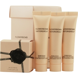 Viktor & Rolf 162996 Flowerbomb Eau De Parfum Mini & Body Cream & Body Lotion & Shower Gel - 0.5 & 0.24 Oz