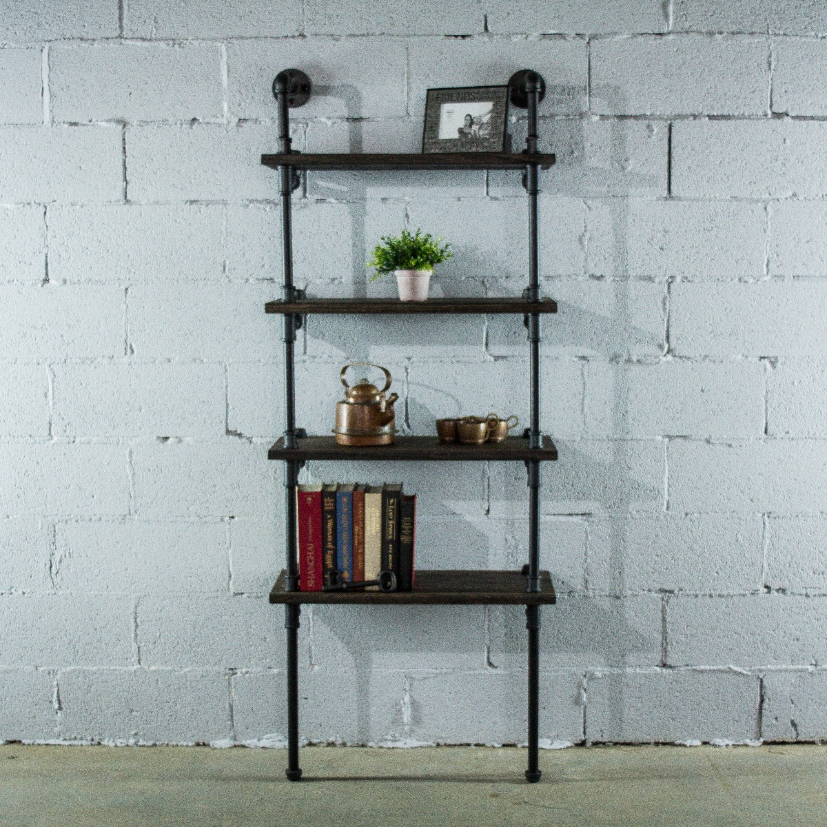 Twbs1-bl-bl-bl 27 In. Sacramento Industrial Chic Wide 4-tier Etagere Bookcase, Black Steel Combo With Dark Brown Stained Wood