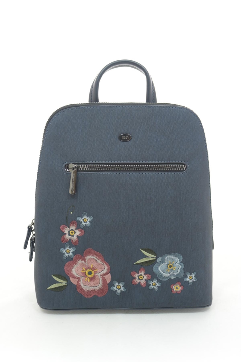 6130-3-dbl Women Leather Backpack, Dark Blue