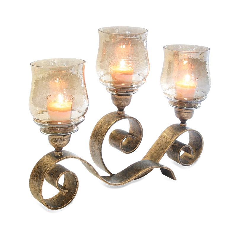 17506 Mayfair Candelabra Holds 3 Candles - Distressed Gold