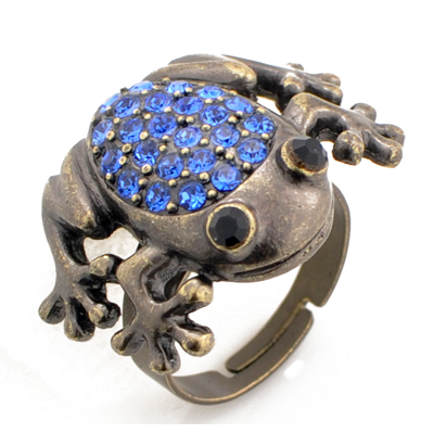 Adjustable Vintage Style Sapphire Frog Animal Ring - Blue - 0.9 X 0.6 In.