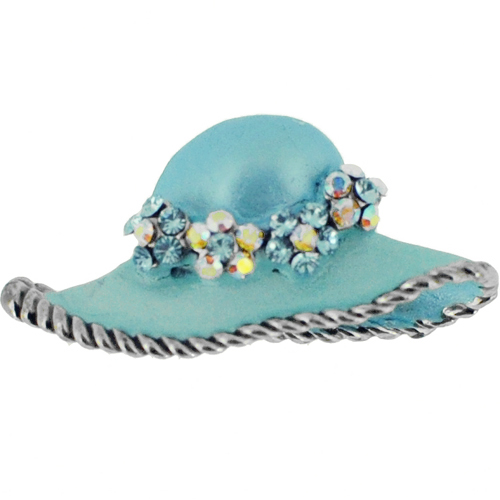 Teal Easter Bonnet Hat Swarovski Crystal Pendant - Silver - 0.875 X 0.5 In.