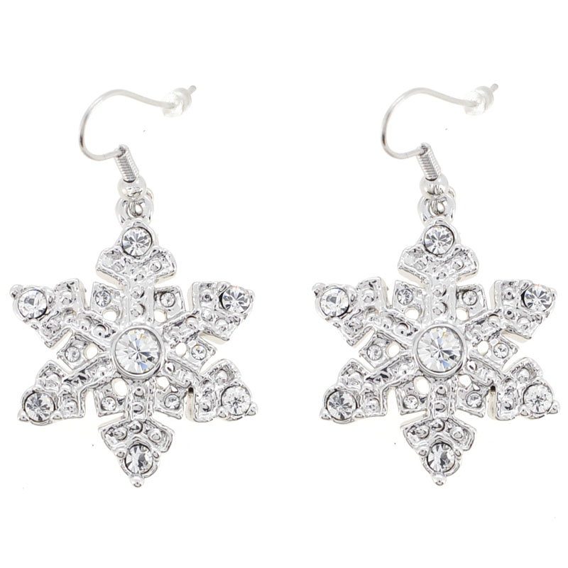 Christmas Snow Flake Earring - Silver - 1 X 1.125 In.
