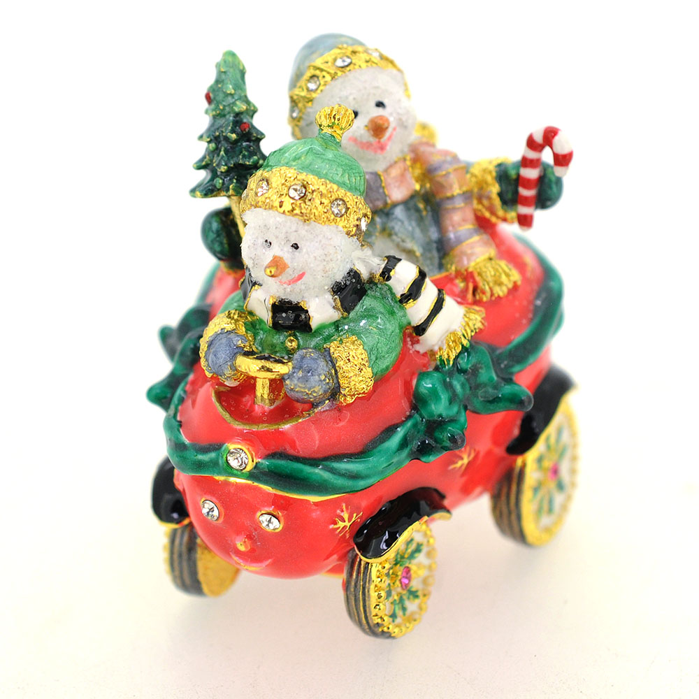 Snowman In Sleigh Christmas Trinket Box - Red - 2. X 2.25 In.