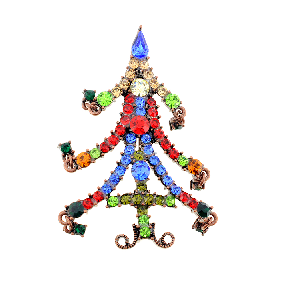 2 Oz Christmas Tree Crystal Pin Brooch - Multicolor - 1.625 X 2.375 In.