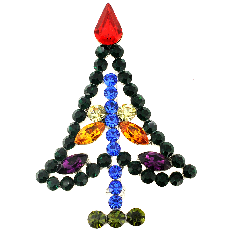 2 Oz Christmas Tree Crystal Pin Brooch - Multicolor - 1.75 X 2.5 In.