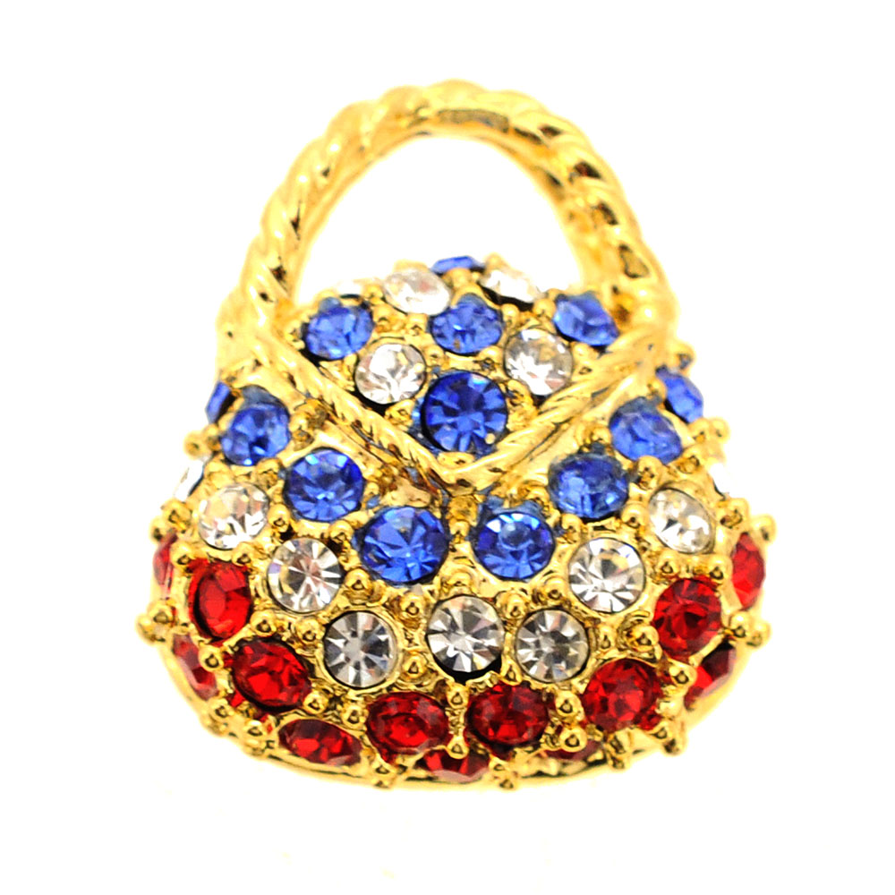 Colorful Swarovski Crystal Handbag Golden Pendant - Silver - 0.625 X 0.75 In.