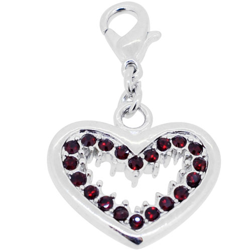 Garnet Heart Swarovski Crystal Pendant - Silver - 0.875 X 0.75 In.