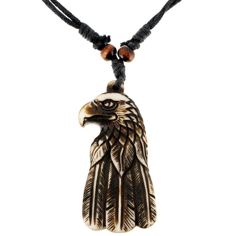 Carved Eagle Head Pendant Necklace - Silver - 1.125 X 2.375 In.